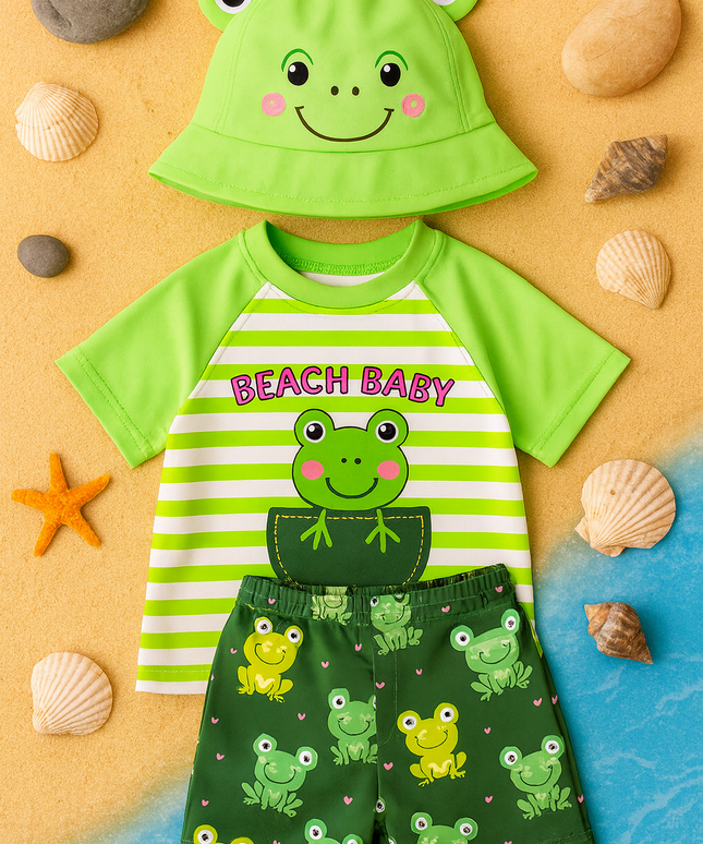 Beach Baby vibes - 3 Piece Set, Swimming Costume with a Sun Hat
