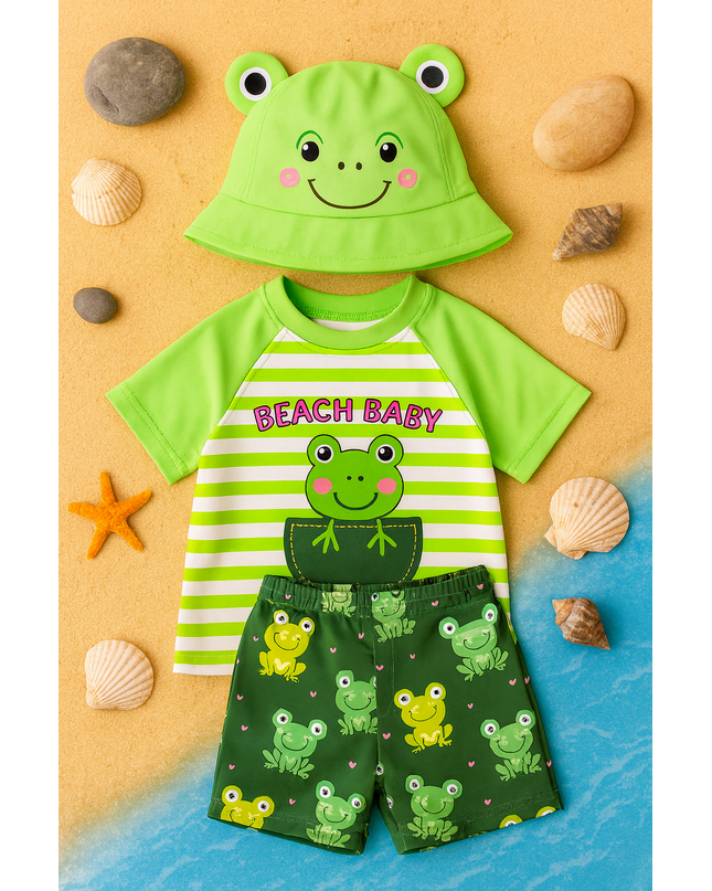 Beach Baby vibes - 3 Piece Set, Swimming Costume with a Sun Hat