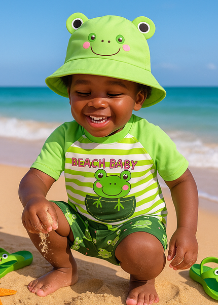 Beach Baby vibes - 3 Piece Set, Swimming Costume with a Sun Hat