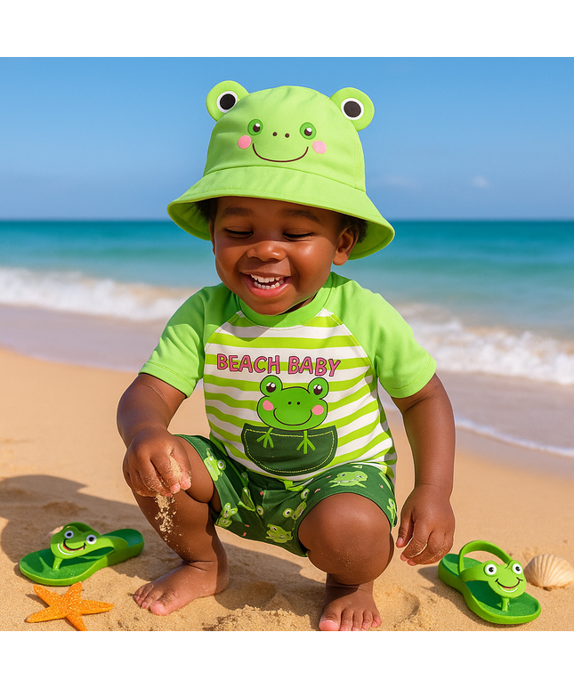 Beach Baby vibes - 3 Piece Set, Swimming Costume with a Sun Hat