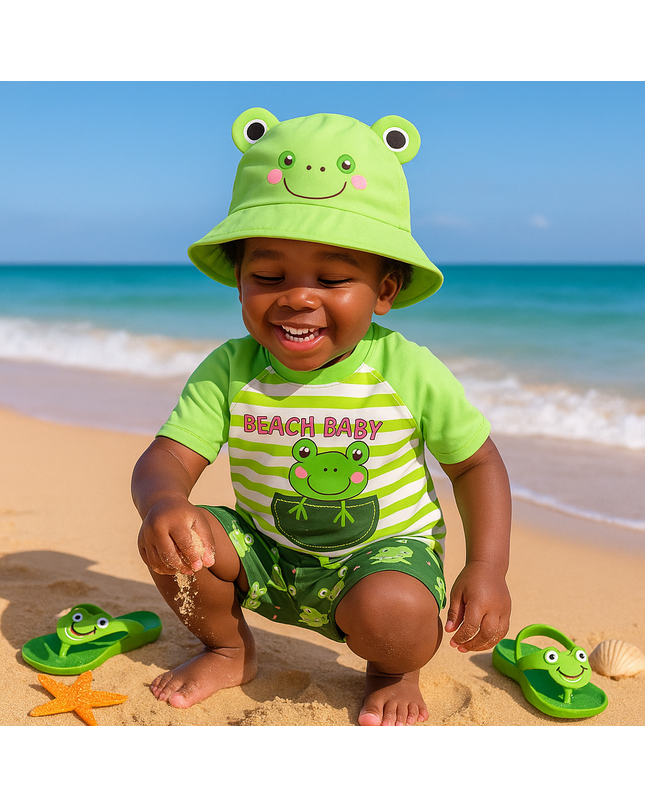 Beach Baby vibes - 3 Piece Set, Swimming Costume with a Sun Hat