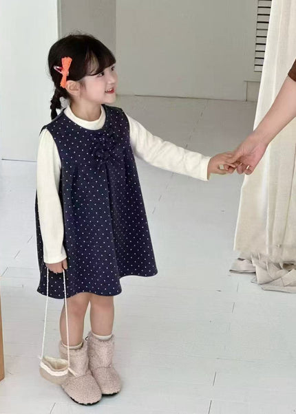 Girls Soft Velvet Polka Dot Two-Piece Dress Set with a top