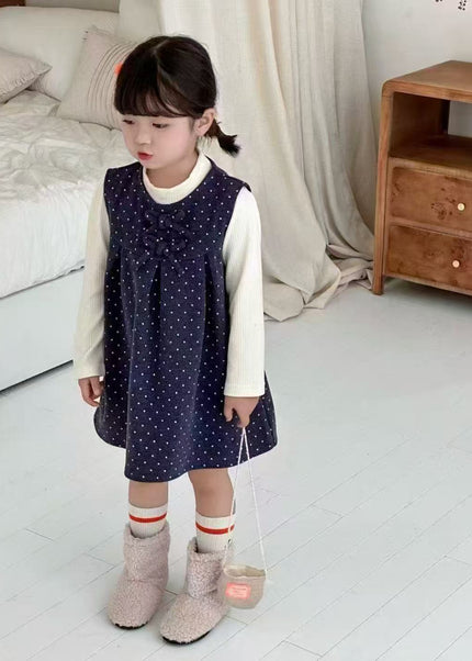 Girls Soft Velvet Polka Dot Two-Piece Dress Set with a top