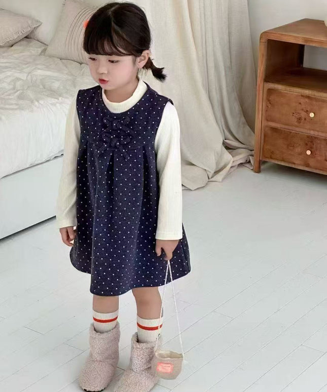 Girls Soft Velvet Polka Dot Two-Piece Dress Set with a top