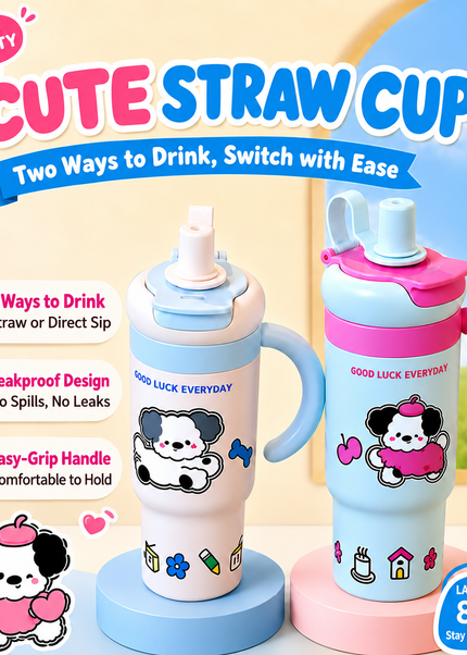 Kids & School Vacuum Stainless Steel Straw Tumbler Mug (860ml)