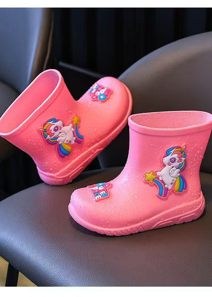 Pink Unicorn Rainboots for Girls - Waterproof Kids Rain Boots