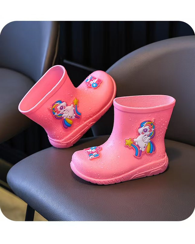 Pink Unicorn Rainboots for Girls - Waterproof Kids Rain Boots