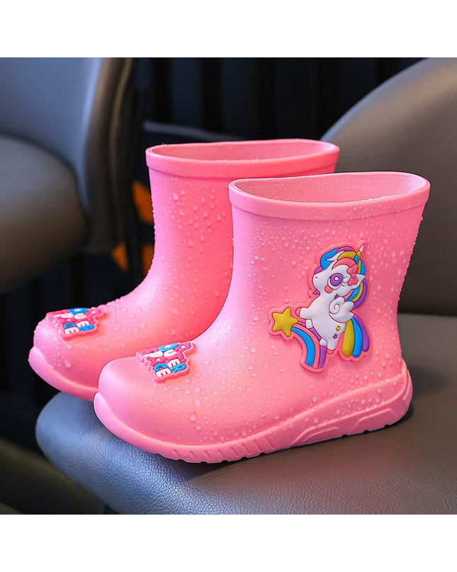 Pink Unicorn Rainboots for Girls - Waterproof Kids Rain Boots