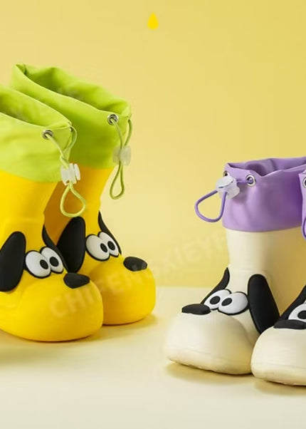 Kids Waterproof Rainboots with Puppy Dog Design - Drawstring Closure