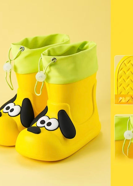 Kids Waterproof Rainboots with Puppy Dog Design - Drawstring Closure