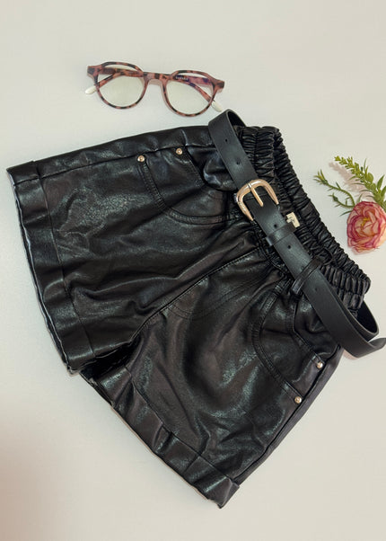 Girls Genuine Leather Shorts with Belt