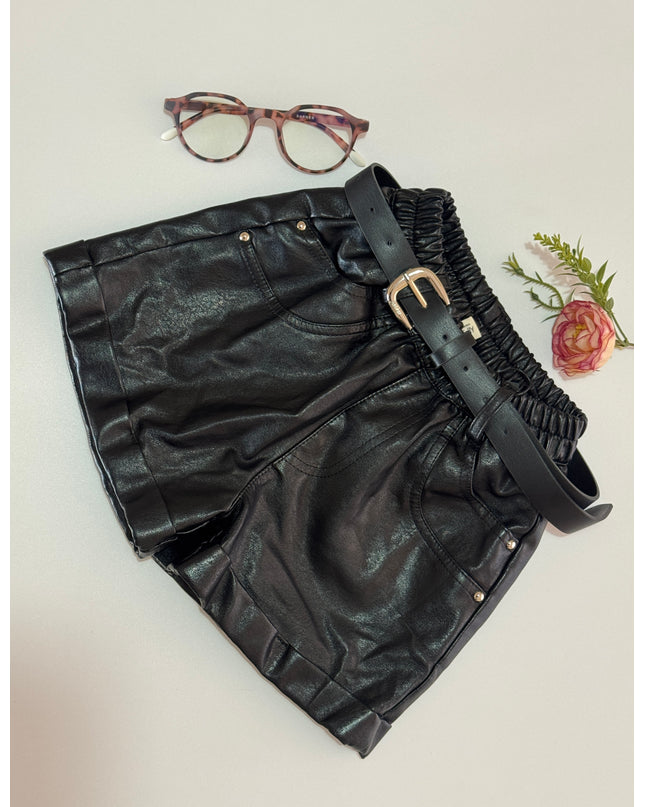 Girls Genuine Leather Shorts with Belt