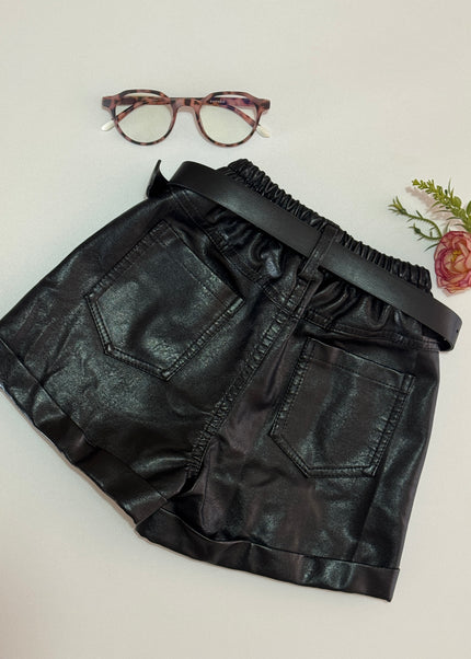 Girls Genuine Leather Shorts with Belt