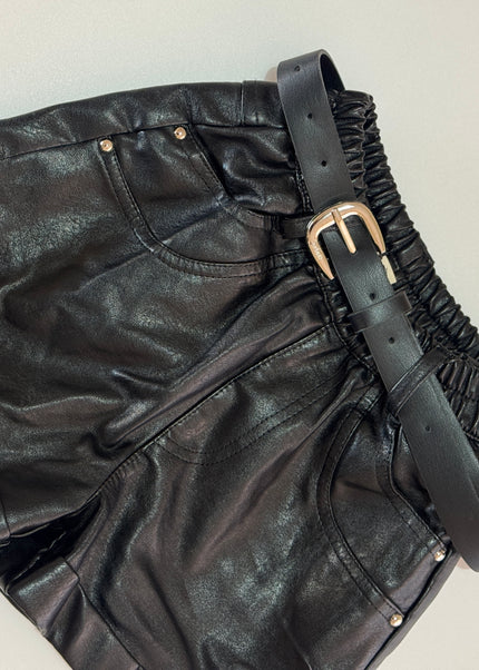 Girls Genuine Leather Shorts with Belt