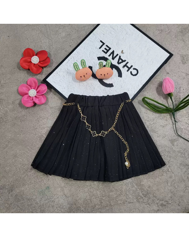 Girls Glitter Pleated Skort with Chain Belt
