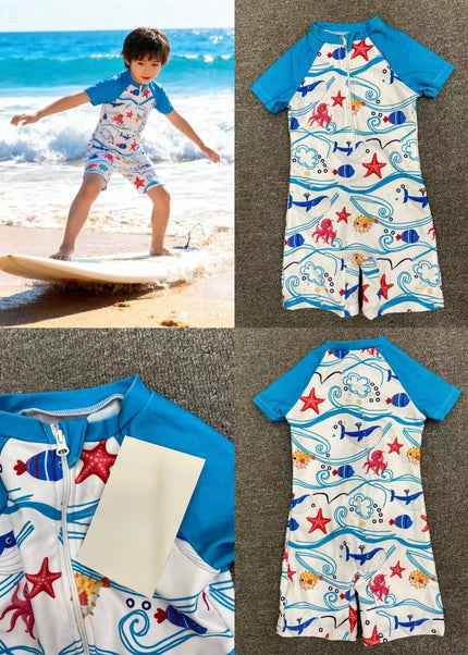 Boys Swimming Costume Ocean Life One-Piece - UV Protection Rash Guard
