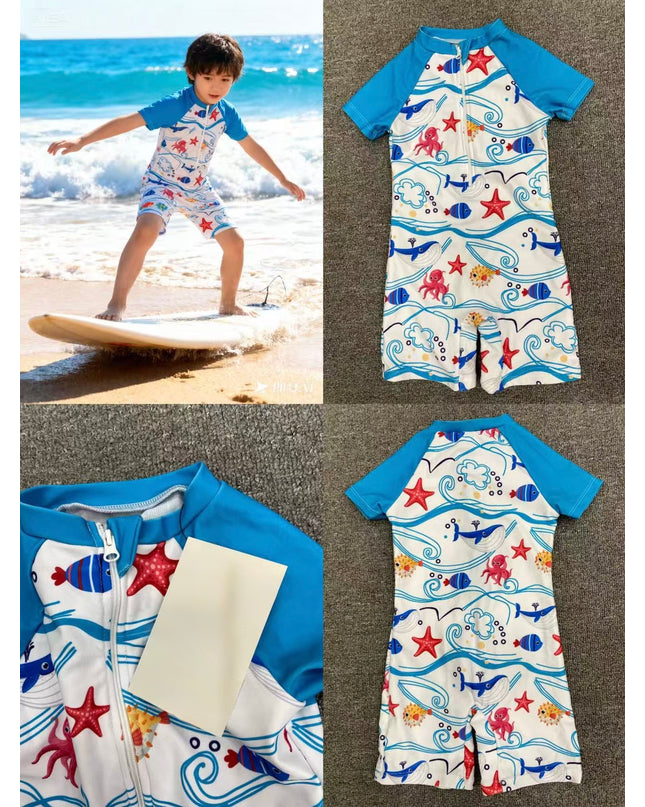 Boys Swimming Costume Ocean Life One-Piece - UV Protection Rash Guard