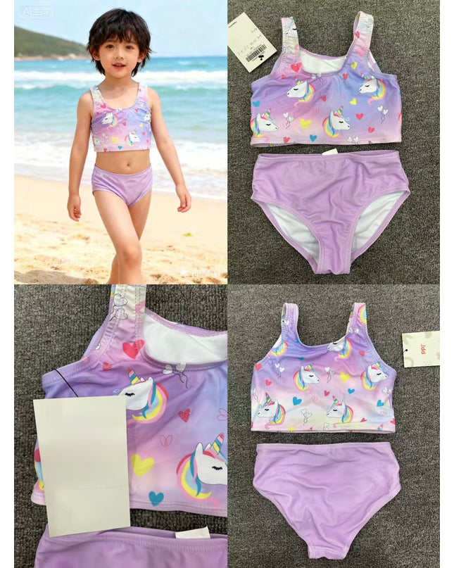 Girls Purple Unicorn Bikini Set - Two-Piece Rainbow Swimsuit