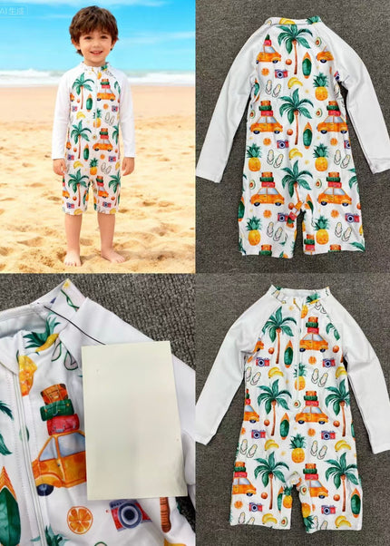 Boys Tropical Print Boys Swimming Costume - Beach Vacation Swim Trunks