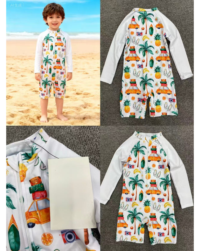 Boys Tropical Print Boys Swimming Costume - Beach Vacation Swim Trunks