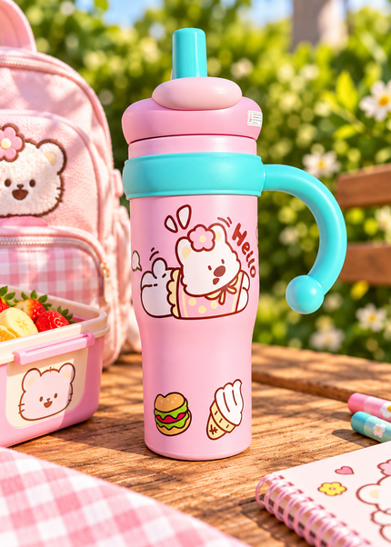 Kids & School Vacuum Stainless Steel Straw Tumbler Mug (860ml)