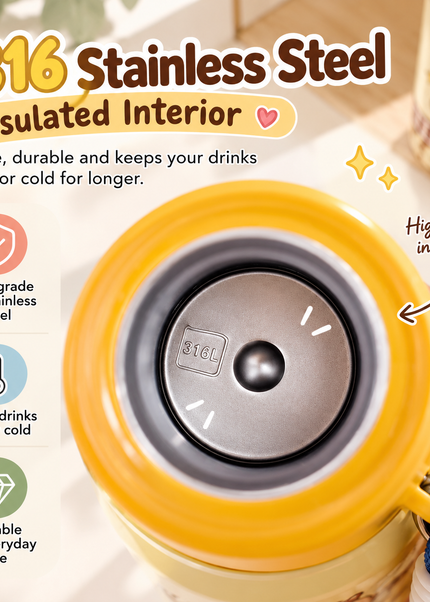 Kids 316L Stainless Steel Dual-Drinking Insulated Water Bottle