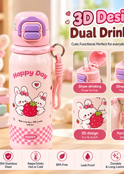 Kids 316L Stainless Steel Dual-Drinking Insulated Water Bottle