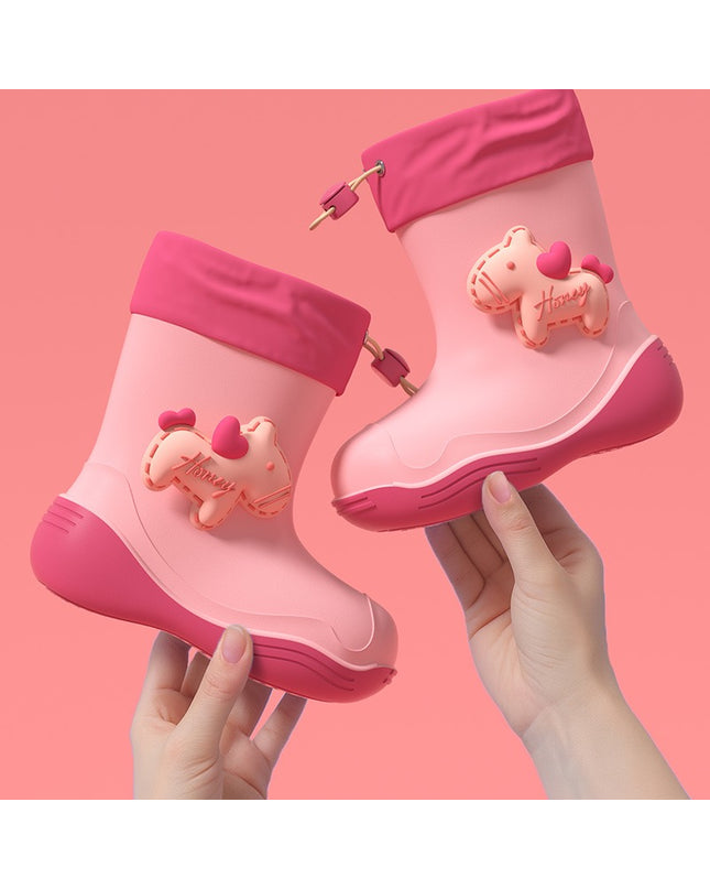 Kids Waterproof Rain Boots & Gumboots with Drawstring Collar