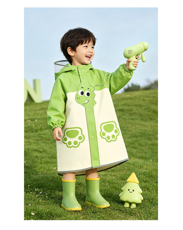 Kids Reflective Waterproof Rain Coat with Extended Face Shield