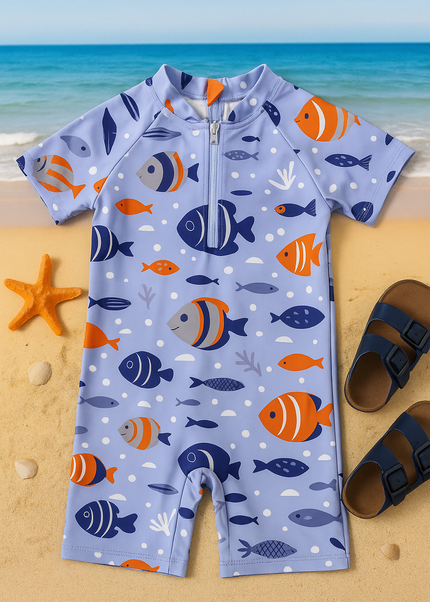 Boys Fish Print Short Sleeve Swimsuit