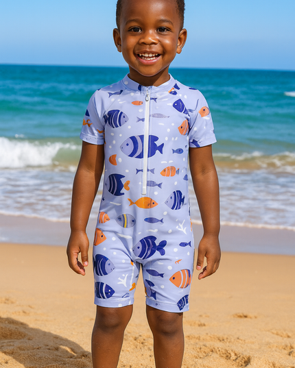 Boys Fish Print Short Sleeve Swimsuit