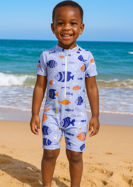 Boys Fish Print Short Sleeve Swimsuit