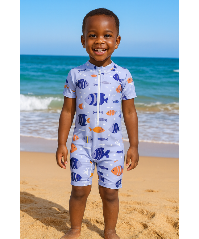Boys Fish Print Short Sleeve Swimsuit