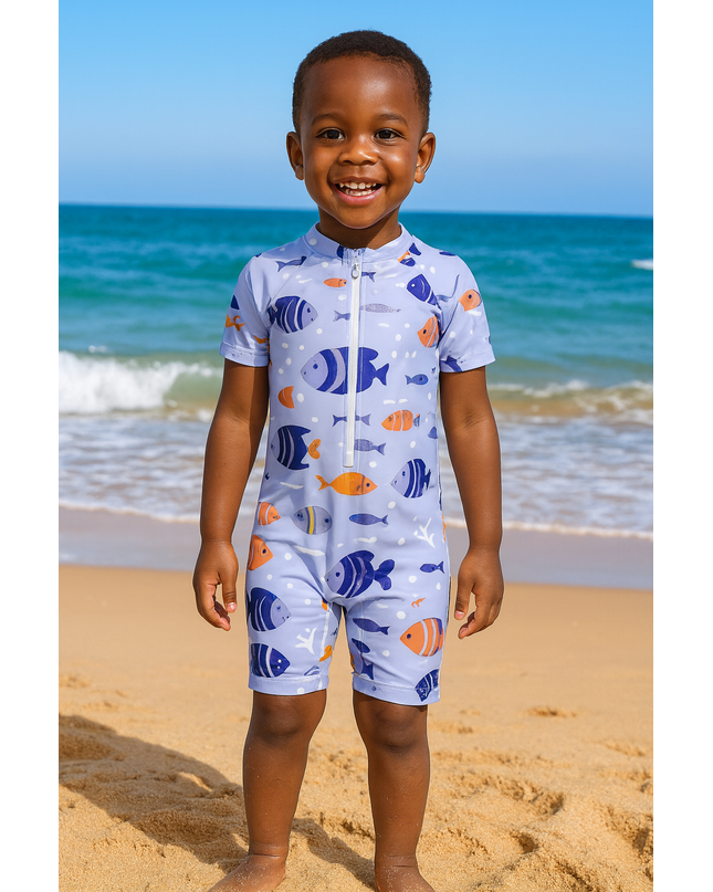 Boys Fish Print Short Sleeve Swimsuit