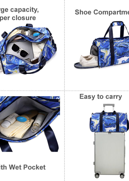 Marble Print Duffel Bag – Travel, Gym & Swimming Bag with Shoe & Wet Compartment