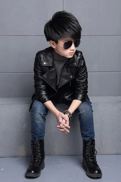 Kids Classic Leather Biker Jacket - Black