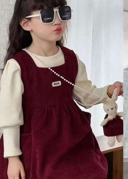 Girls 3-Piece Velvet Dress Set with Long Sleeve Top & Toy Bag
