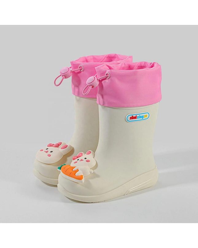 Quality Kids Rainboots with Drawstring & Inner Soles - Waterproof Rain Boots